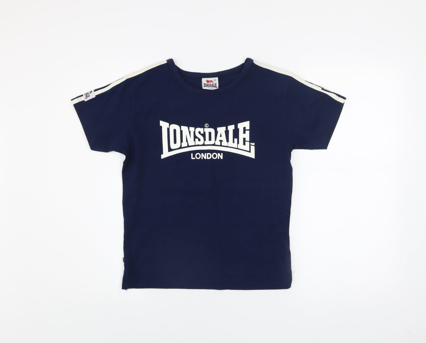 Lonsdale Boys Navy Blue Short Sleeve Logo T-Shirt Age 14 Polyester Cotton Blend