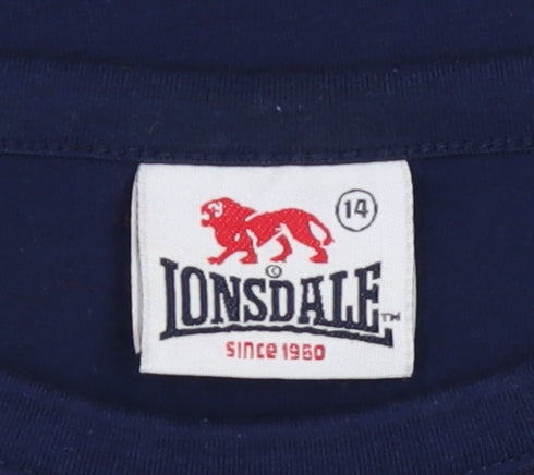Lonsdale Boys Navy Blue Short Sleeve Logo T-Shirt Age 14 Polyester Cotton Blend