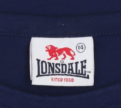 Lonsdale Boys Navy Blue Short Sleeve Logo T-Shirt Age 14 Polyester Cotton Blend