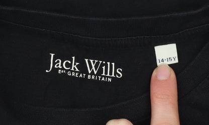 Jack Wills Boys Black Logo Crew Neck Short Sleeve Cotton T-Shirt 14-15 Years