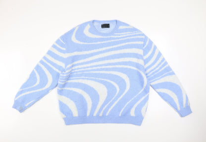 ASOS Design Women Blue & White Pullover Jumper M Knit Crew Neck