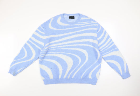 ASOS Design Women Blue & White Pullover Jumper M Knit Crew Neck
