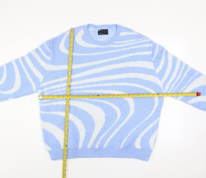 ASOS Design Women Blue & White Pullover Jumper M Knit Crew Neck