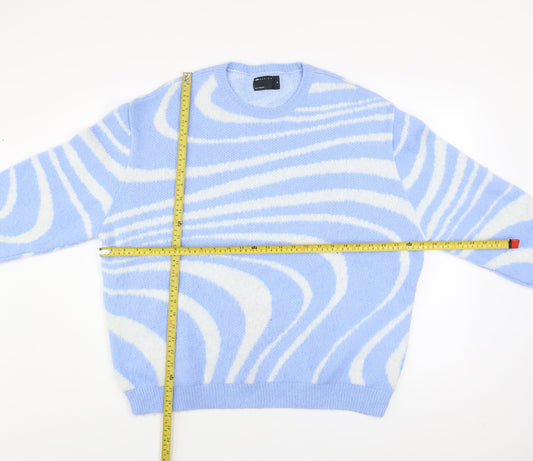 ASOS Design Women Blue & White Pullover Jumper M Knit Crew Neck