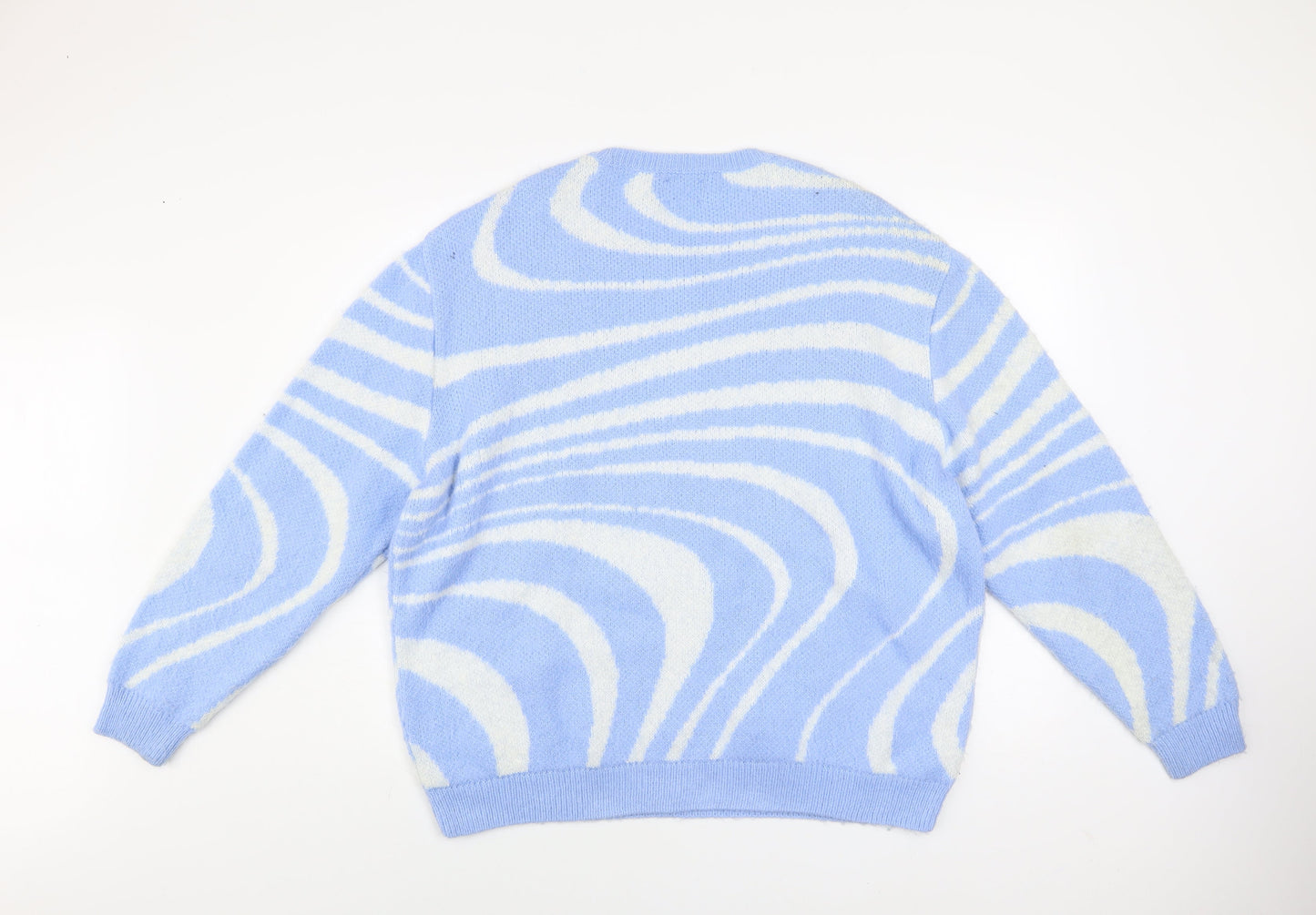 ASOS Design Women Blue & White Pullover Jumper M Knit Crew Neck