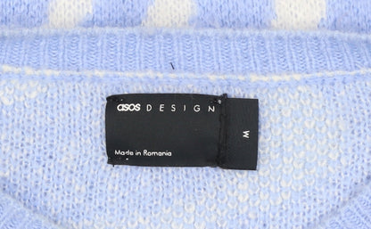 ASOS Design Women Blue & White Pullover Jumper M Knit Crew Neck