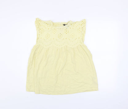 Lipsy Women Yellow Embroidered Cotton Tunic Blouse Size 16