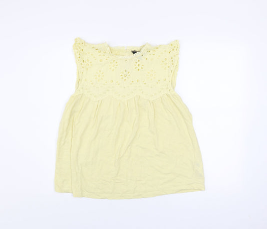 Lipsy Women Yellow Embroidered Cotton Tunic Blouse Size 16