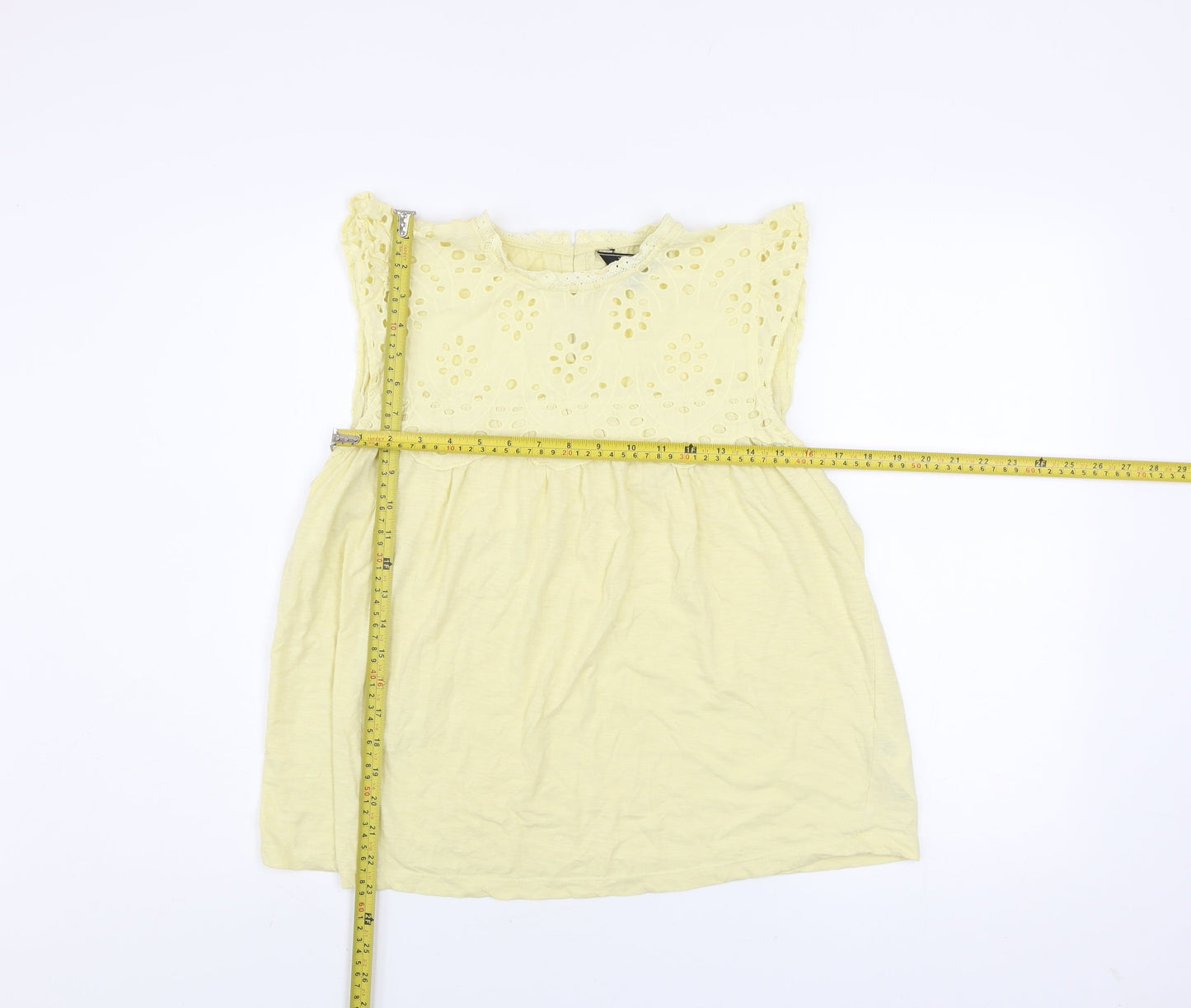 Lipsy Women Yellow Embroidered Cotton Tunic Blouse Size 16