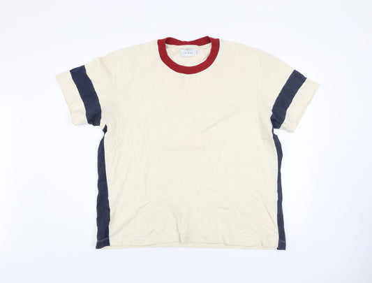 Topman Mens Beige Colourblock Crew Neck 2XL Cotton T-Shirt