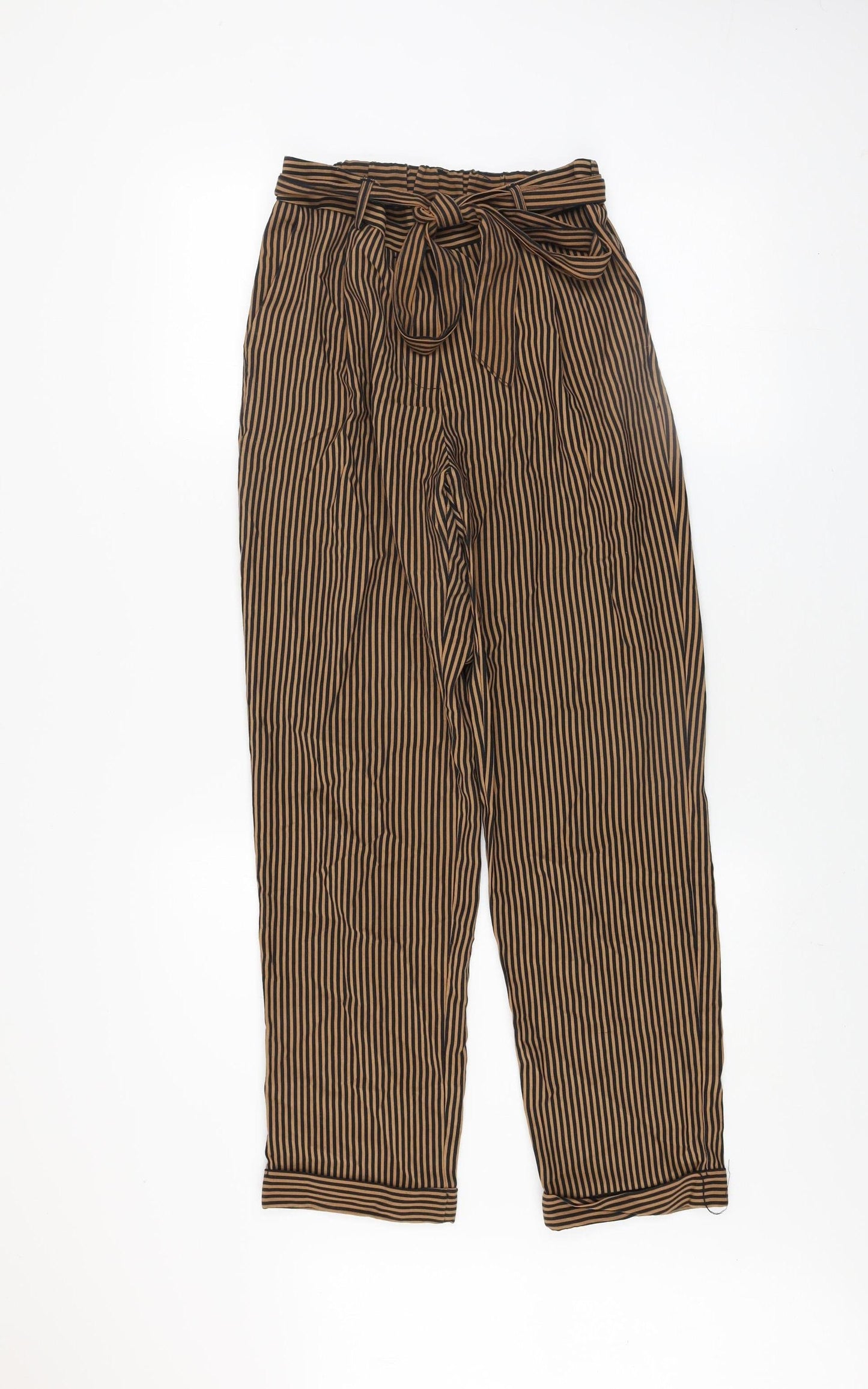 Mango Women’s Brown Striped Paperbag Trousers Size 8
