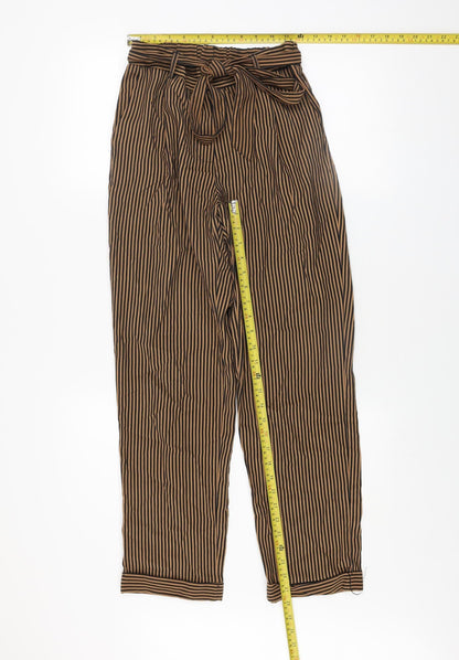 Mango Women’s Brown Striped Paperbag Trousers Size 8