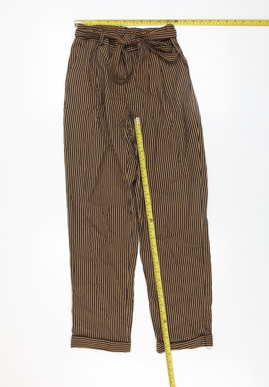 Mango Women’s Brown Striped Paperbag Trousers Size 8