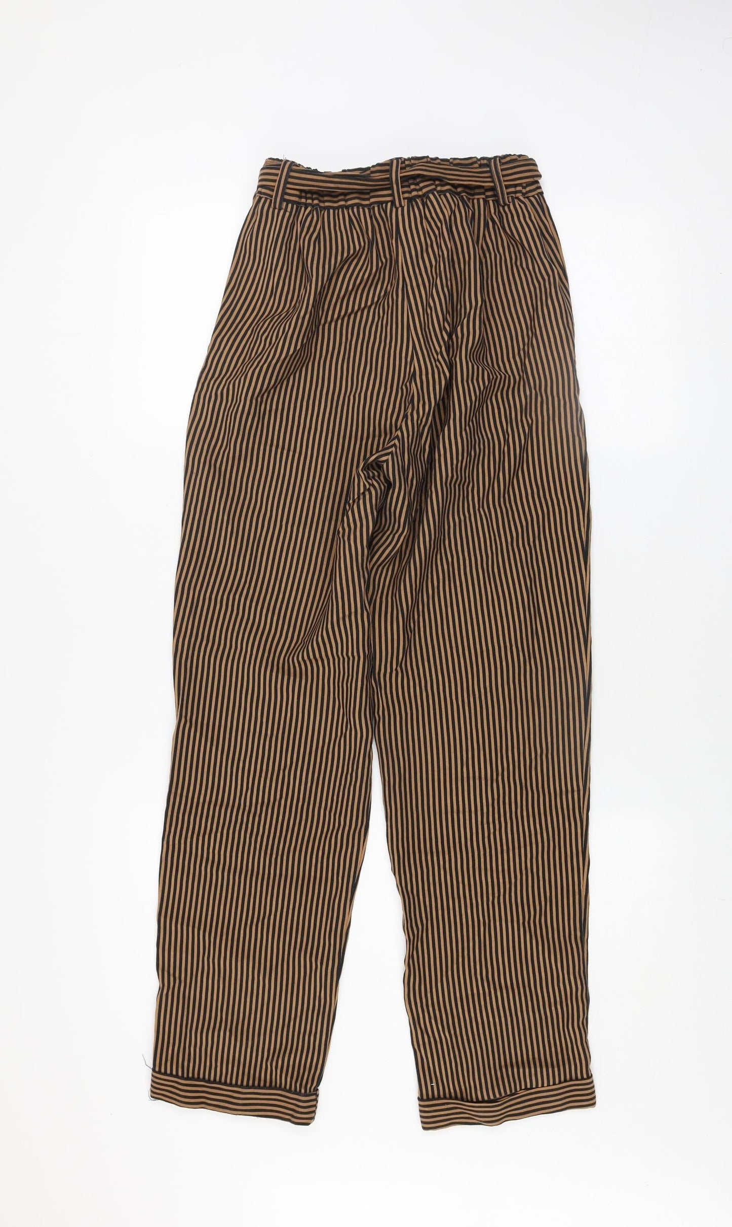 Mango Women’s Brown Striped Paperbag Trousers Size 8