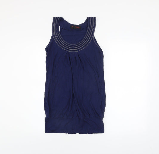 Miss Selfridge Women's Blue Sleeveless Beaded Tank Dress Size 8