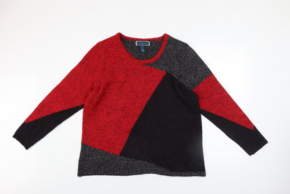 Karen Scott Womens Red Black Geometric Knit Jumper Size L