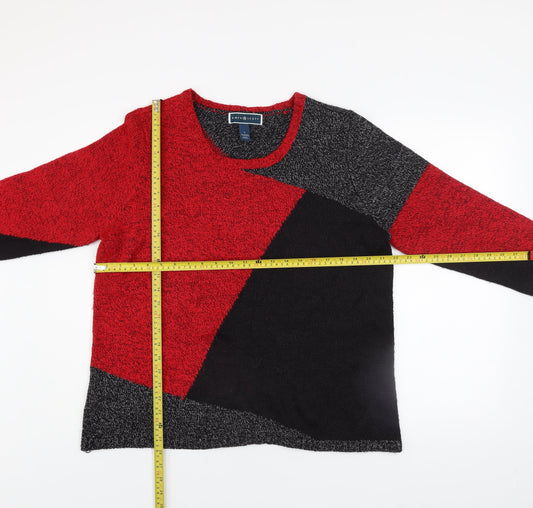Karen Scott Womens Red Black Geometric Knit Jumper Size L