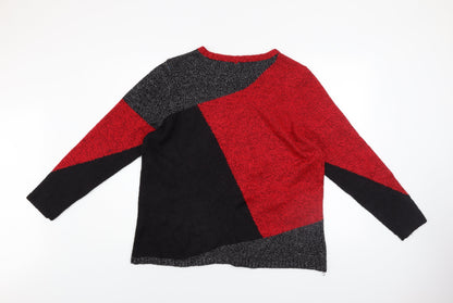 Karen Scott Womens Red Black Geometric Knit Jumper Size L
