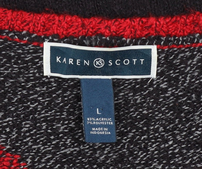 Karen Scott Womens Red Black Geometric Knit Jumper Size L