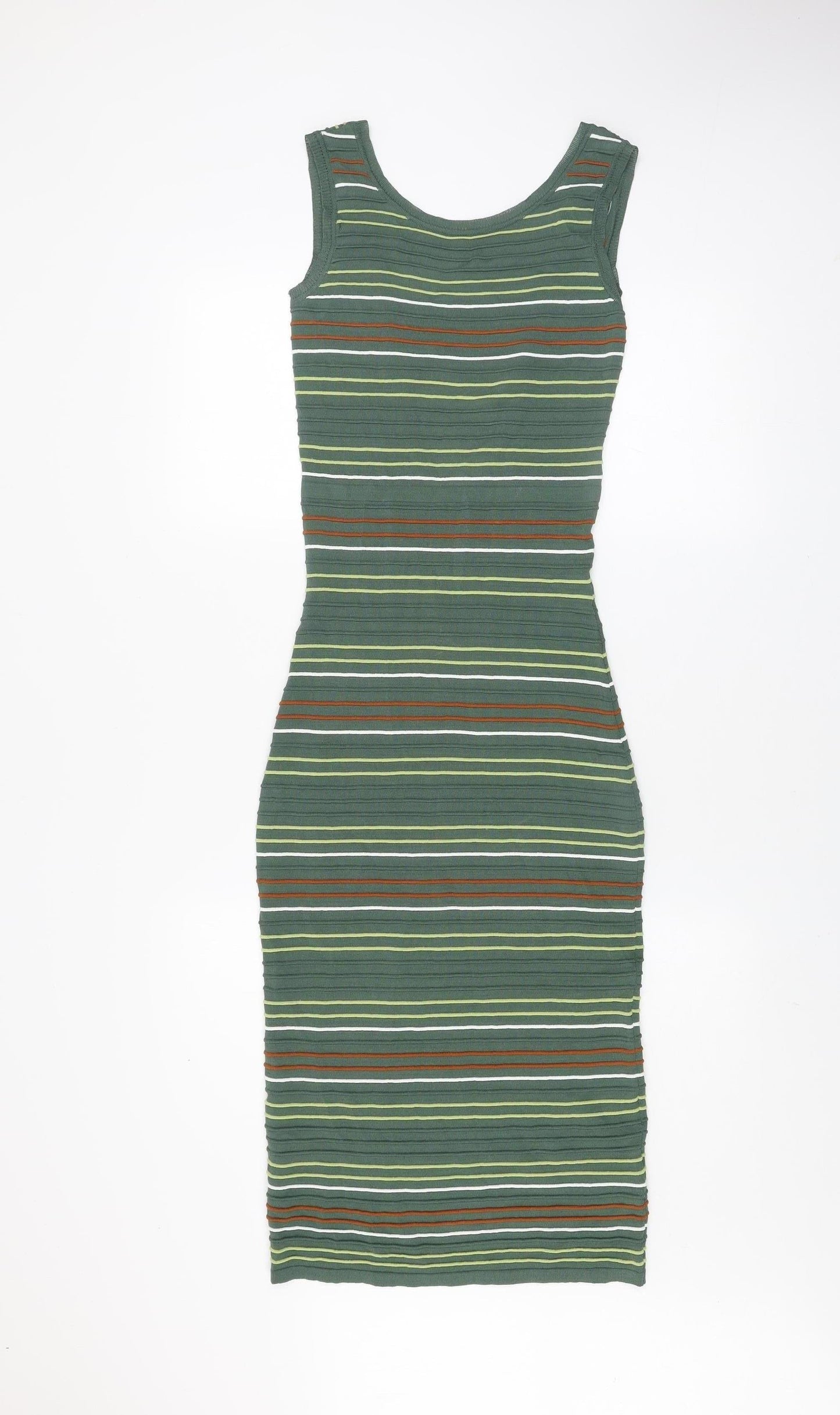 Next Women’s Green Striped Bodycon Midi Dress Size 6