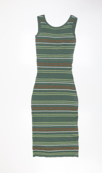 Next Women’s Green Striped Bodycon Midi Dress Size 6
