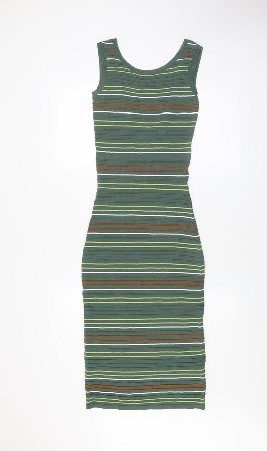 Next Women’s Green Striped Bodycon Midi Dress Size 6