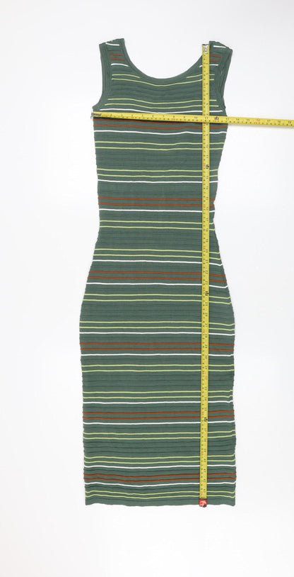 Next Women’s Green Striped Bodycon Midi Dress Size 6