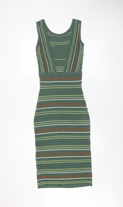 Next Women’s Green Striped Bodycon Midi Dress Size 6