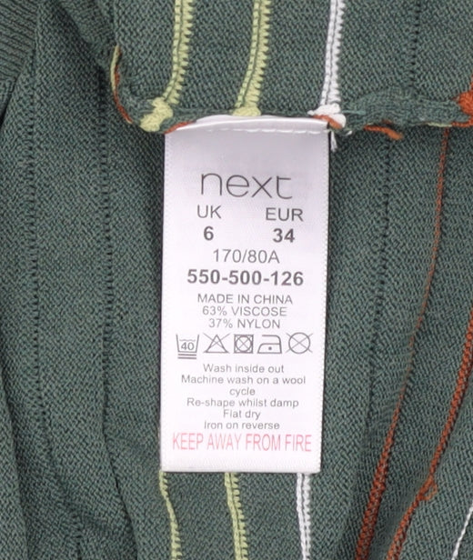 Next Women’s Green Striped Bodycon Midi Dress Size 6