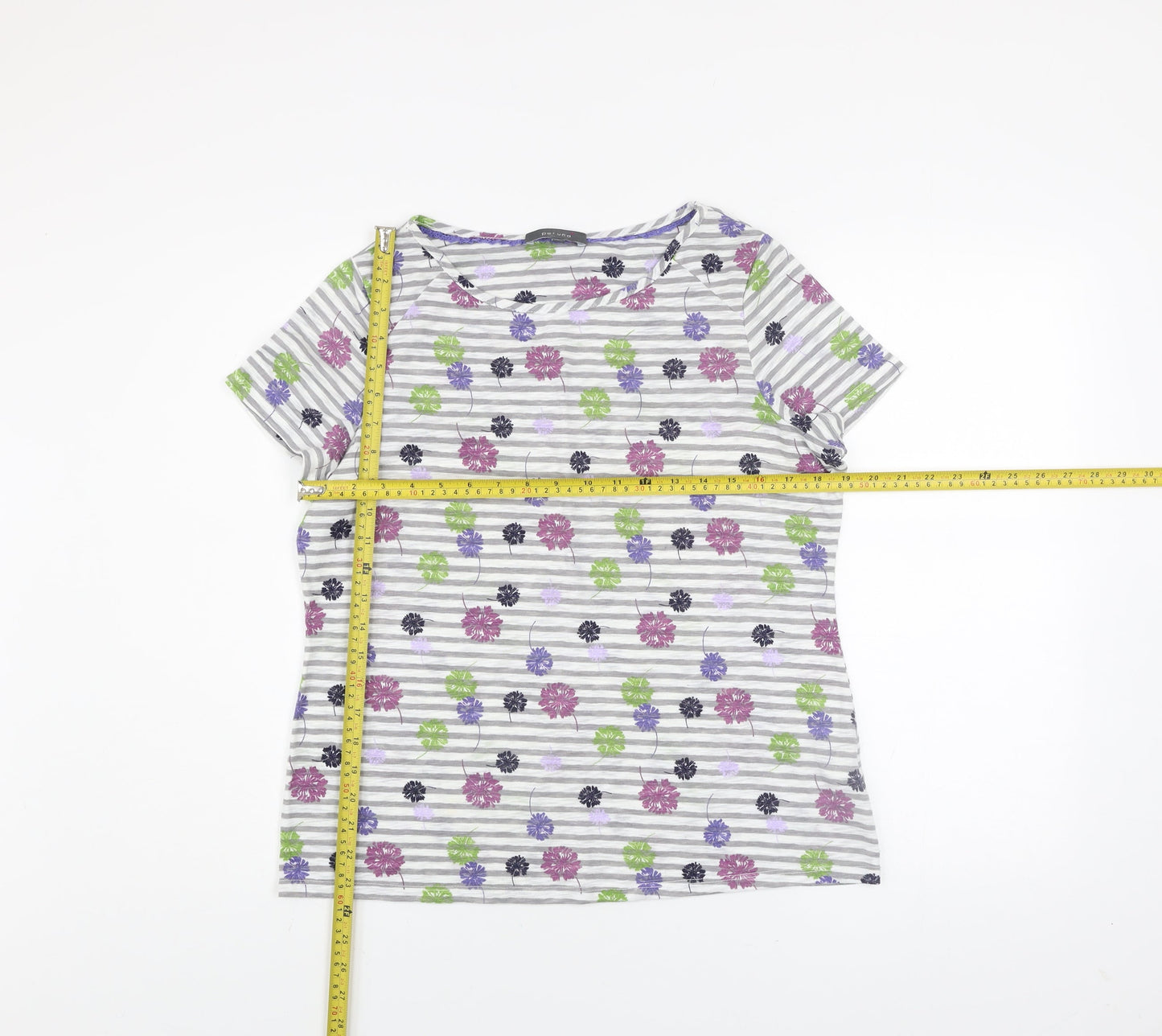 Marks and Spencer Per Una Womens Multicoloured Floral Stripe T-Shirt Size 14
