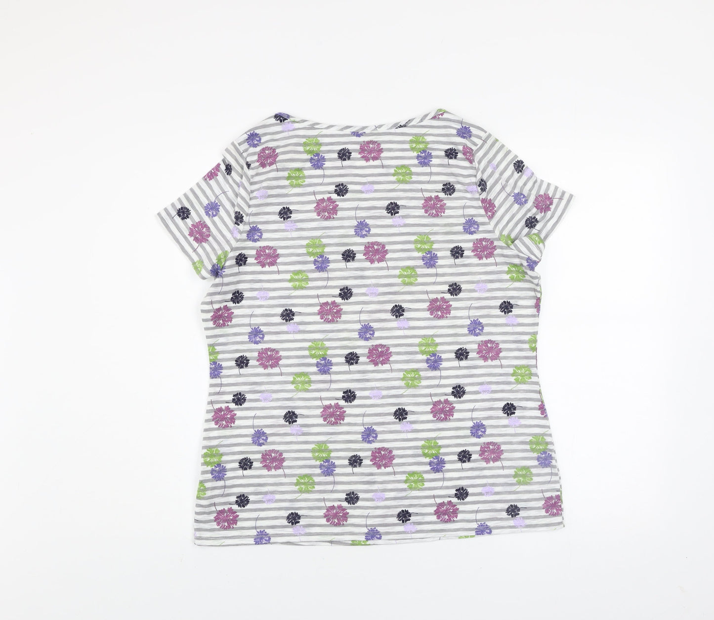 Marks and Spencer Per Una Womens Multicoloured Floral Stripe T-Shirt Size 14