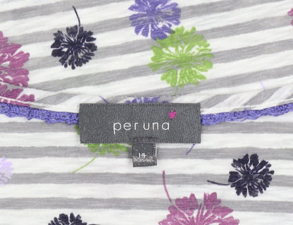 Marks and Spencer Per Una Womens Multicoloured Floral Stripe T-Shirt Size 14