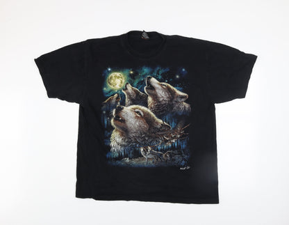 Wild Men's Black XL Animal Graphic Wolf Nature Vintage T-Shirt