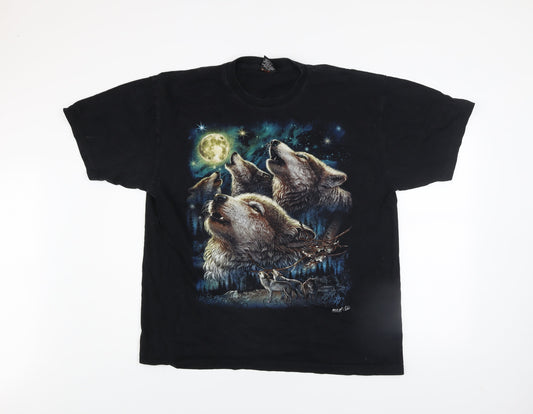 Wild Men's Black XL Animal Graphic Wolf Nature Vintage T-Shirt