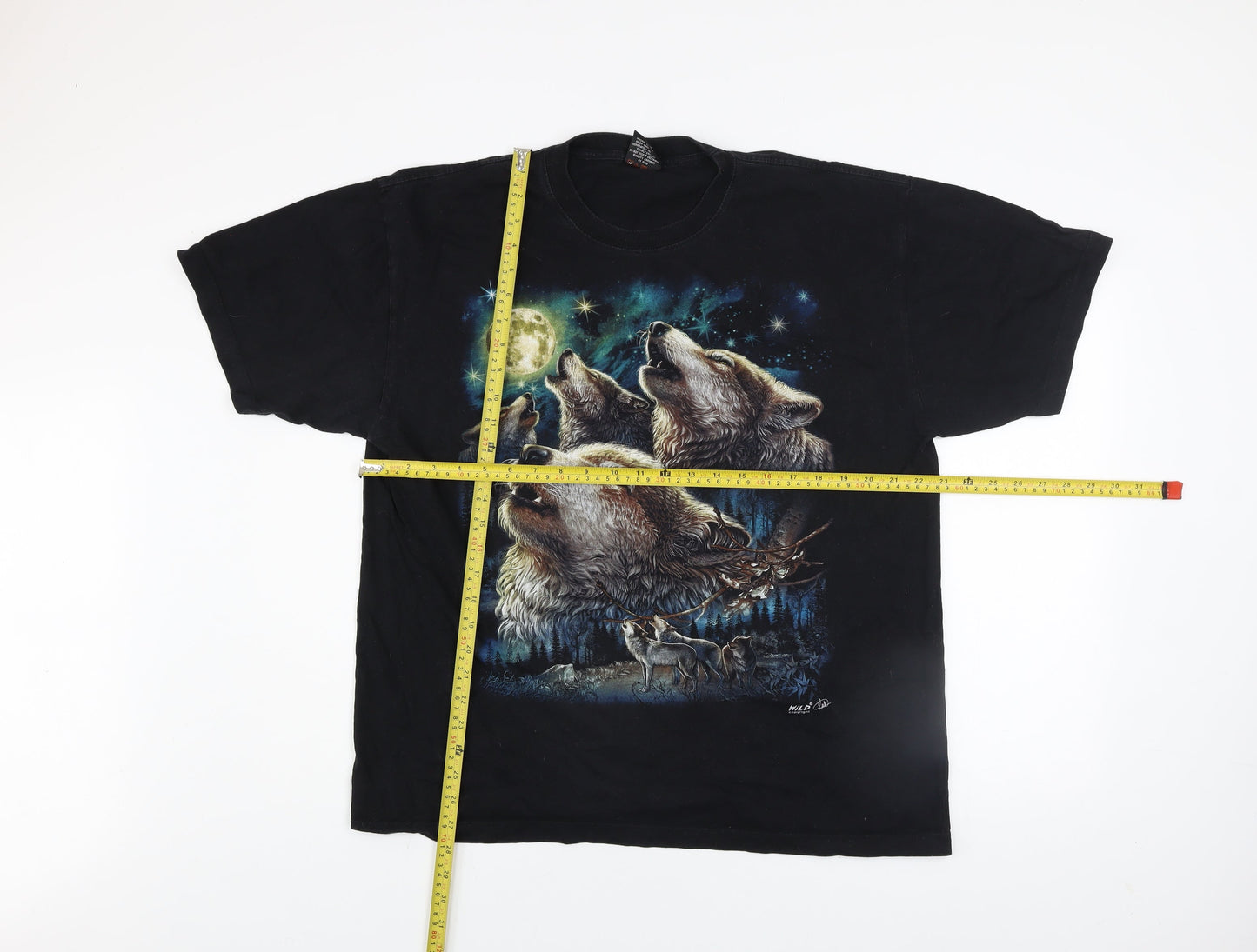 Wild Men's Black XL Animal Graphic Wolf Nature Vintage T-Shirt