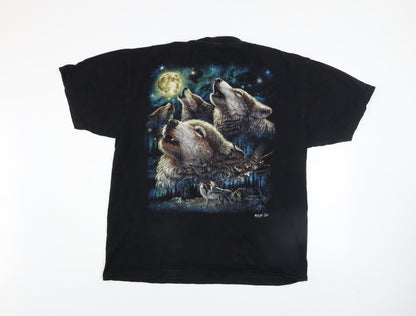Wild Men's Black XL Animal Graphic Wolf Nature Vintage T-Shirt