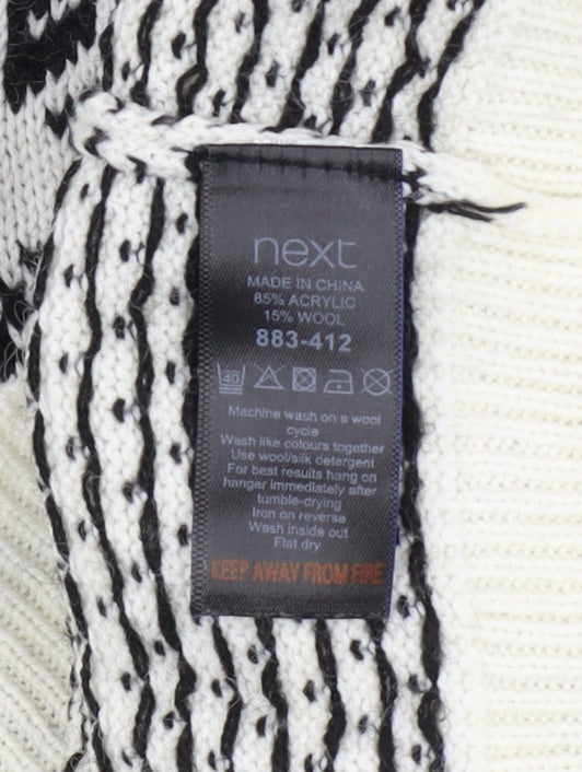 Next Men's White Fair Isle Reindeer Jumper L Winter Knitwear