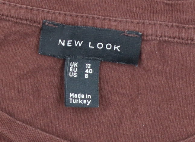 New Look Women's Brown Crew Neck Graphic T-Shirt Size 12