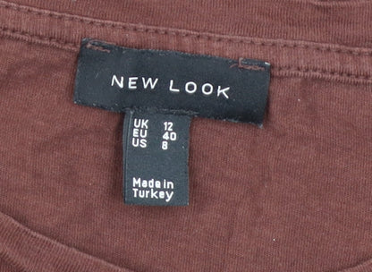 New Look Women's Brown Crew Neck Graphic T-Shirt Size 12