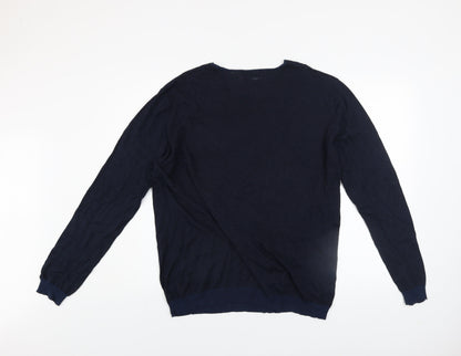 Zara Man Blue Striped Cotton V-Neck Jumper XL Regular Fit