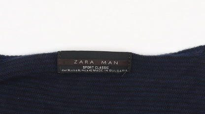 Zara Man Blue Striped Cotton V-Neck Jumper XL Regular Fit