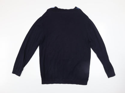 Claiborne Men's Blue Argyle V-Neck Cotton Jumper L