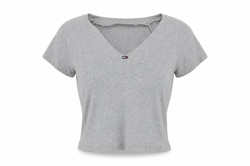 Womens UK Size S Tommy Jeans Grey Cropped T-Shirt