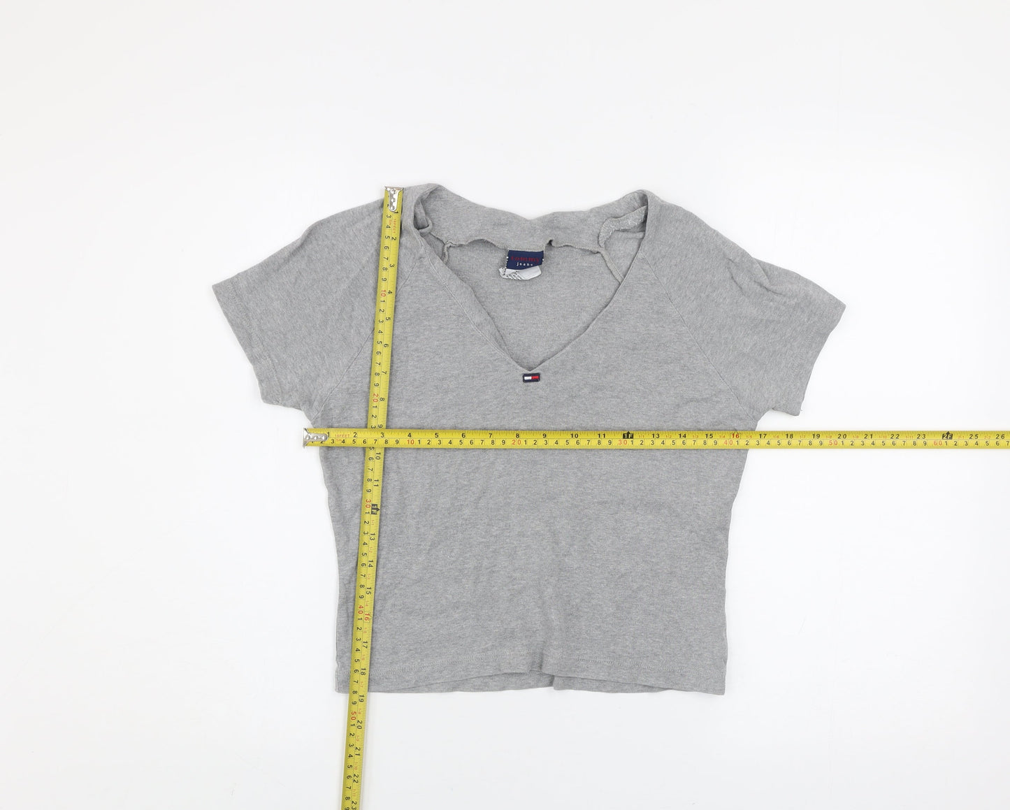 Womens UK Size S Tommy Jeans Grey Cropped T-Shirt