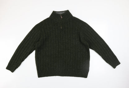 North Coast Mens Green XL 1/4 Zip Ribbed Knit Jumper