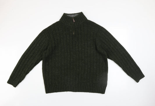 North Coast Mens Green XL 1/4 Zip Ribbed Knit Jumper