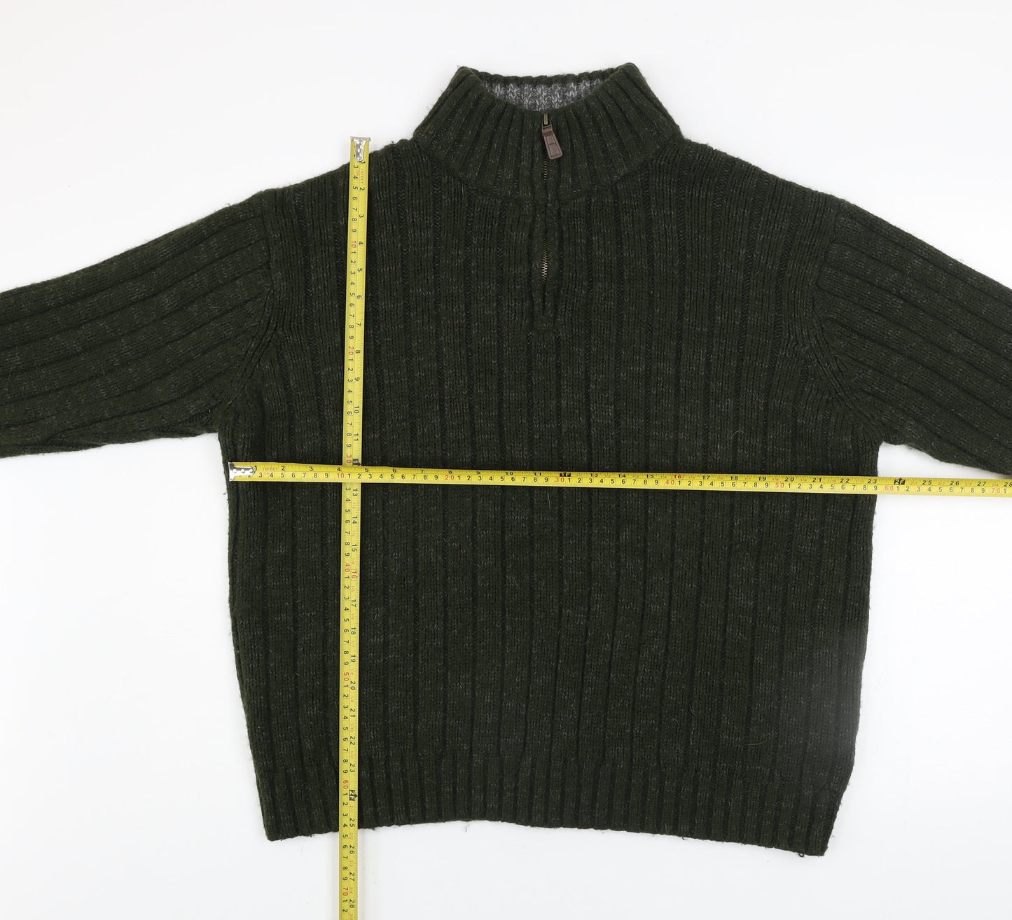 North Coast Mens Green XL 1/4 Zip Ribbed Knit Jumper