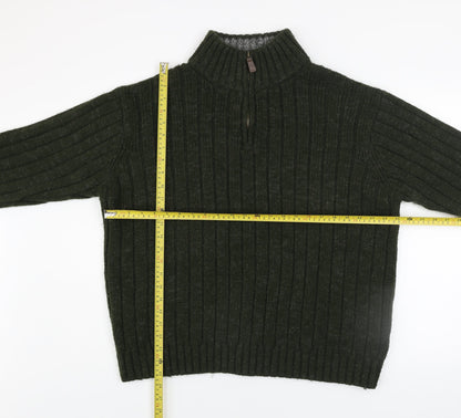 North Coast Mens Green XL 1/4 Zip Ribbed Knit Jumper