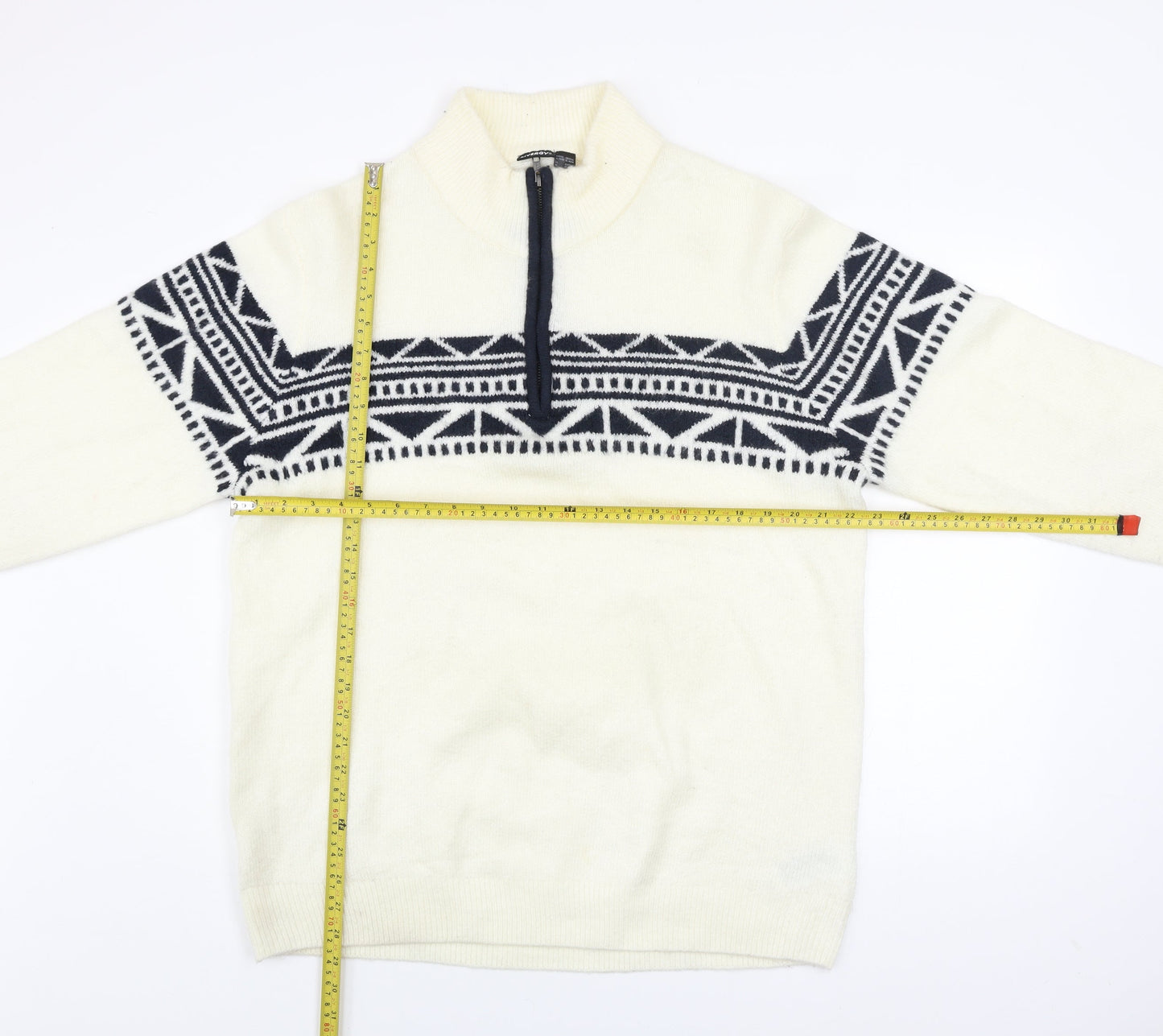 Livergy Men’s Ivory Geometric 1/2 Zip High Neck Jumper XL