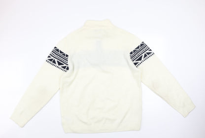 Livergy Men’s Ivory Geometric 1/2 Zip High Neck Jumper XL
